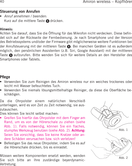Page 40 of Beyerdynamic AMIRON Bluetooth Headset User Manual MAN Amiron wireless EN DE FR ES JP KO ZH  Layout 1