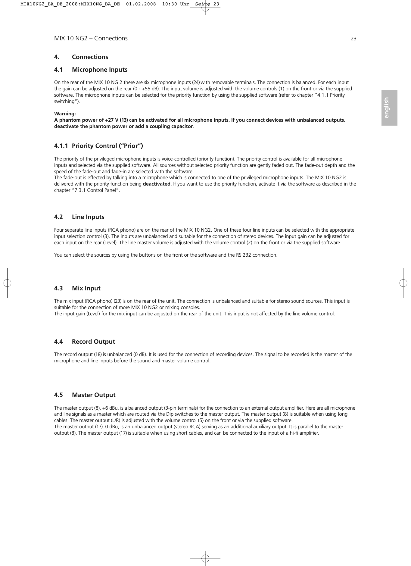 Beyerdynamic MIX10NG2 10 Channel Stereo Mixing System User Manual