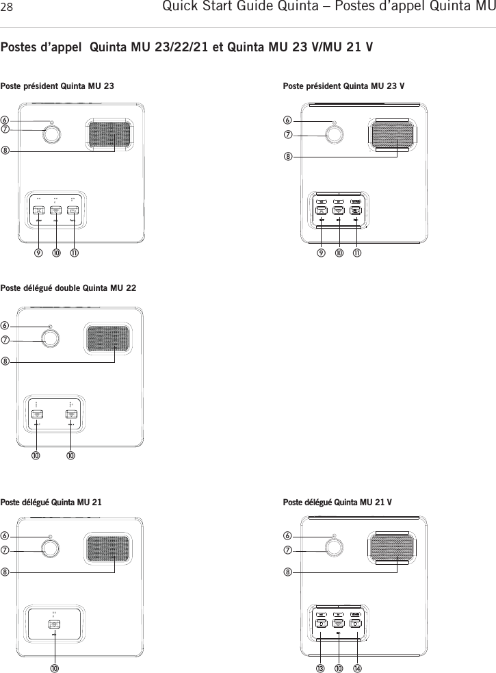 Quick Start Guide Quinta &ndash; Postes d&rsquo;appel Quinta MU 28Postes d&rsquo;appel  Quinta MU 23/22/21 et Quinta MU 23 V/MU 21 V   ቧቨቩቫቭቪPoste pr&eacute;sident Quinta MU 23ቧቨቩቫቭቪPoste pr&eacute;sident Quinta MU 23 VPoste d&eacute;l&eacute;gu&eacute; double Quinta MU 22Poste d&eacute;l&eacute;gu&eacute; Quinta MU 21   ቧቨቩቫቫ   ቧቨቩቫPoste d&eacute;l&eacute;gu&eacute; Quinta MU 21 Vቧቨቩቫቯ ተ