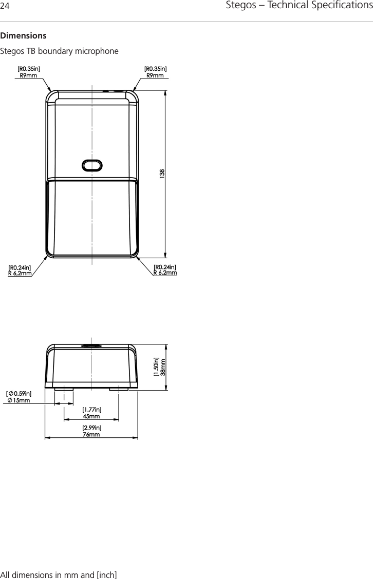 Stegos &ndash; Technical Specifications24Stegos TB boundary microphoneAll dimensions in mm and [inch]Dimensions