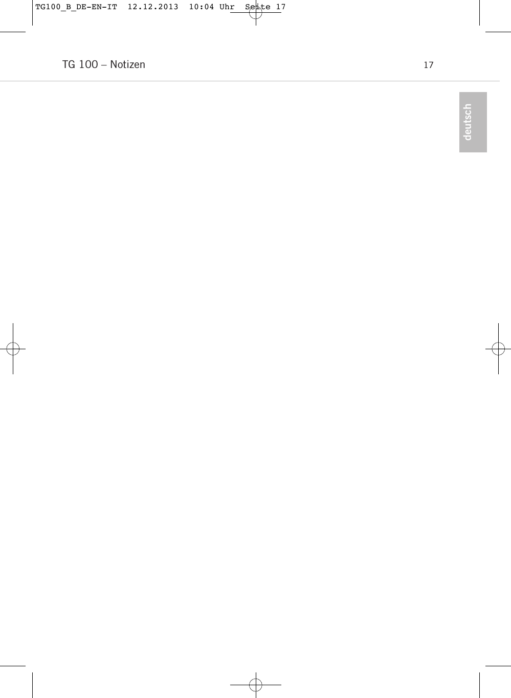deutschTG 100 &ndash; Notizen 17TG100_B_DE-EN-IT  12.12.2013  10:04 Uhr  Seite 17
