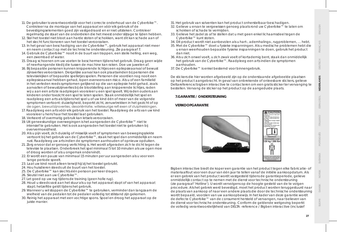 Page 31 of Bigben Interactive 5008B Handle bar unit for cyberbike User Manual SMG CYBERBIKE EUR indd