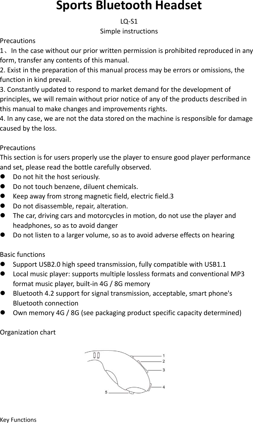 Page 1 of Bighouse Electronics Commerce LQ-S1 Sports Bluetooth Headset User Manual