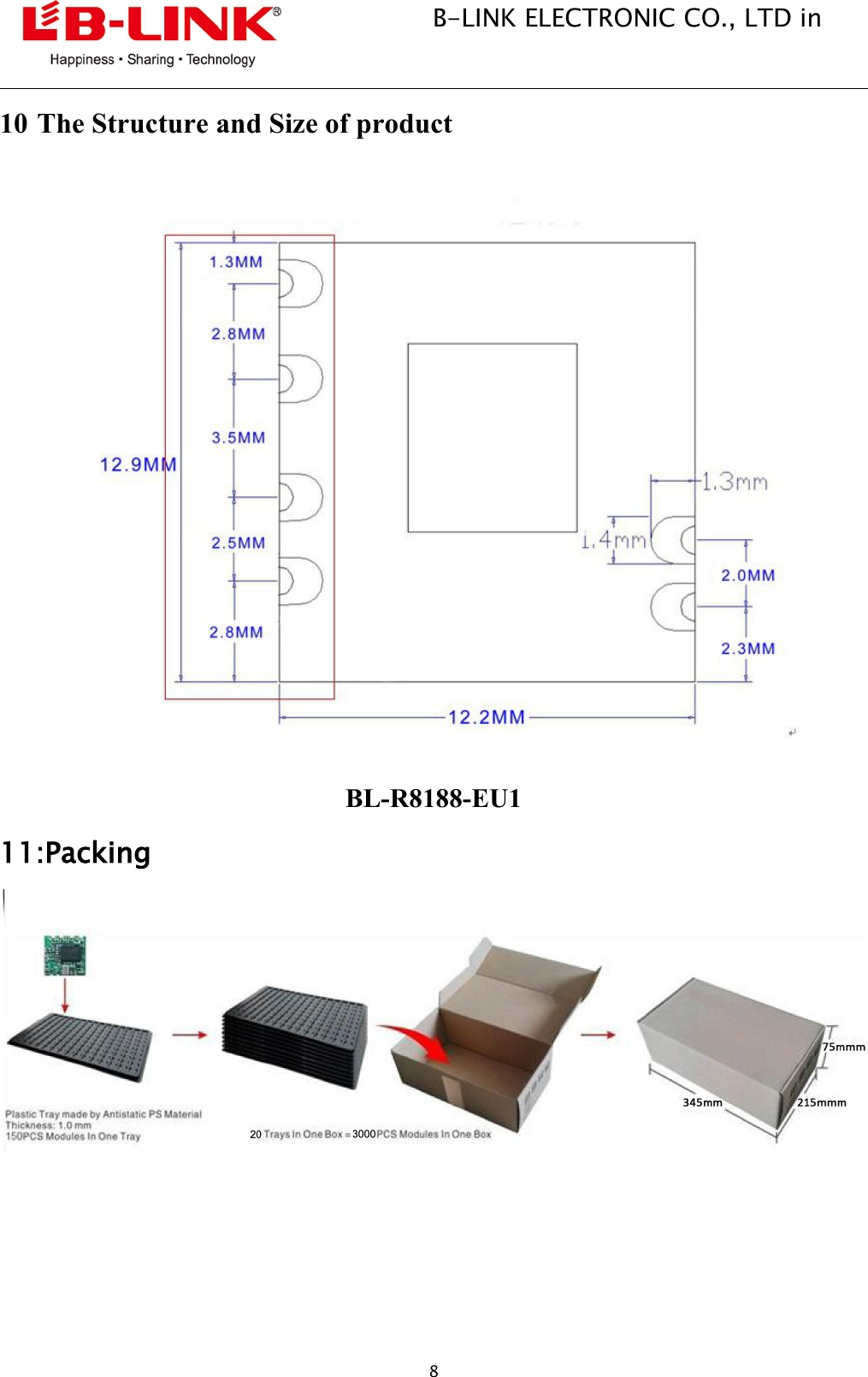 B-LINK ELECTRONIC CO., LTD in810 The Structure and Size of productBL-R8188-EU111:Packing