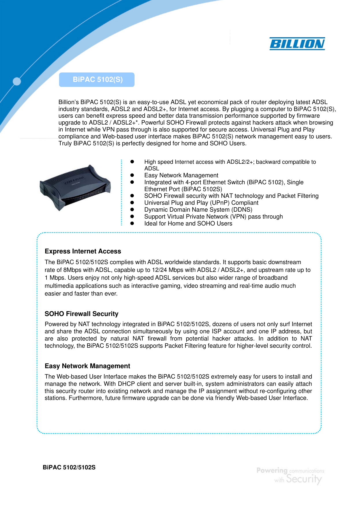 Page 1 of 2 - Billion-Electric-Company Billion-Electric-Company-802-11G-Adsl2-Modem-Router-Bipac-5102S-Users-Manual 5102_5102S