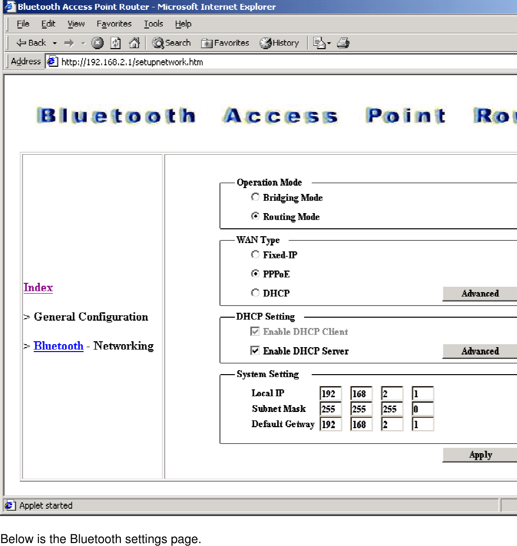 Below is the Bluetooth settings page.  