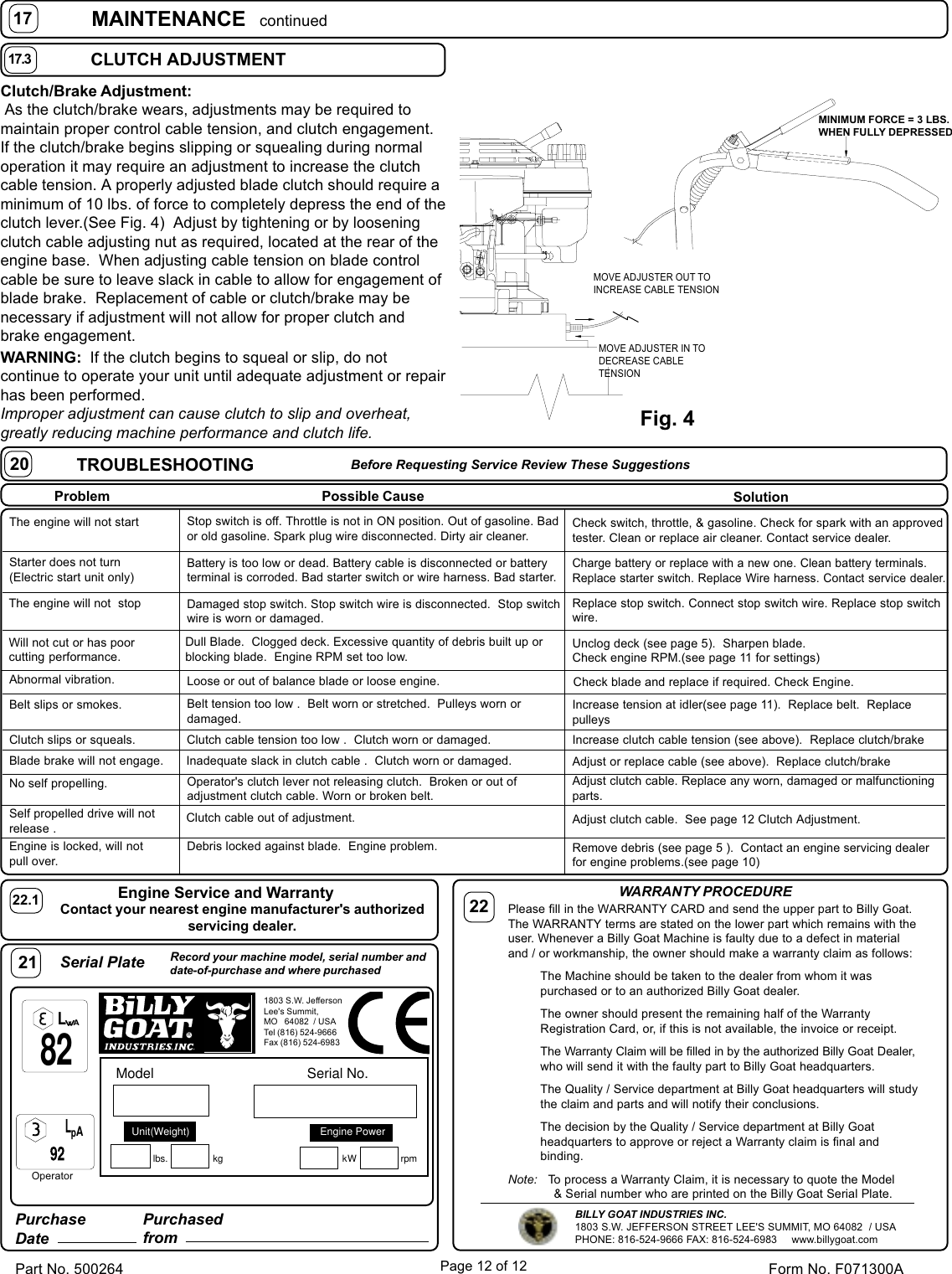 Page 12 of 12 - Billy-Goat Billy-Goat-Bc2401-Users-Manual-  Billy-goat-bc2401-users-manual