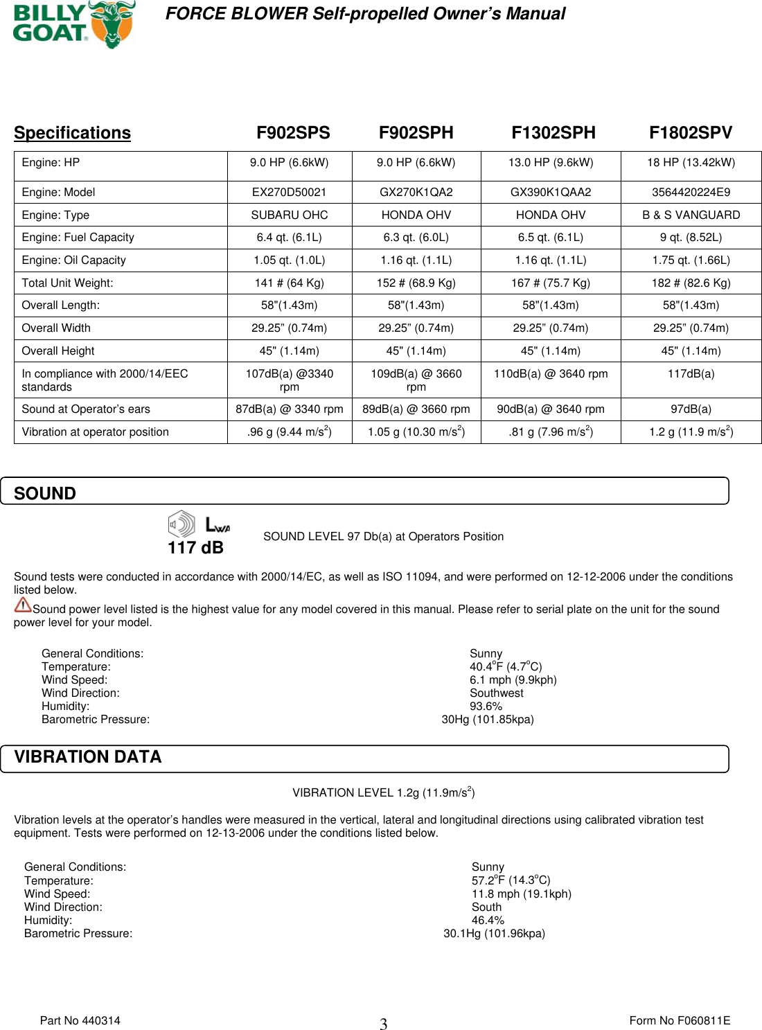 Page 3 of 12 - Billy-Goat Billy-Goat-F1302Sph-Users-Manual 440314 F060811E FORCE SP OPER MANUAL