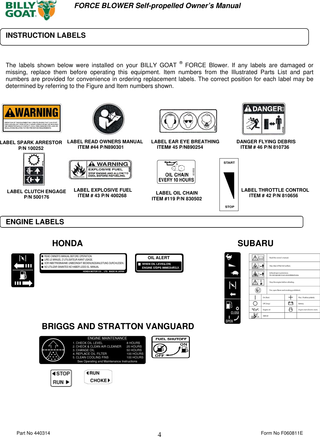 Page 4 of 12 - Billy-Goat Billy-Goat-F1302Sph-Users-Manual 440314 F060811E FORCE SP OPER MANUAL