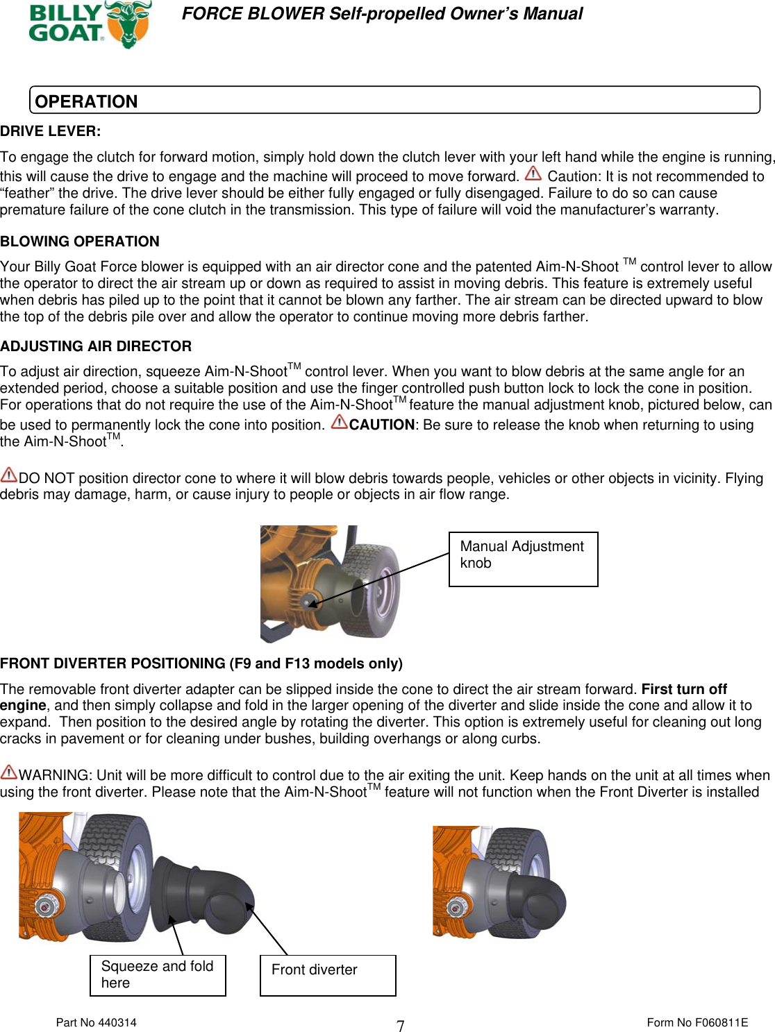 Page 7 of 12 - Billy-Goat Billy-Goat-F1302Sph-Users-Manual 440314 F060811E FORCE SP OPER MANUAL