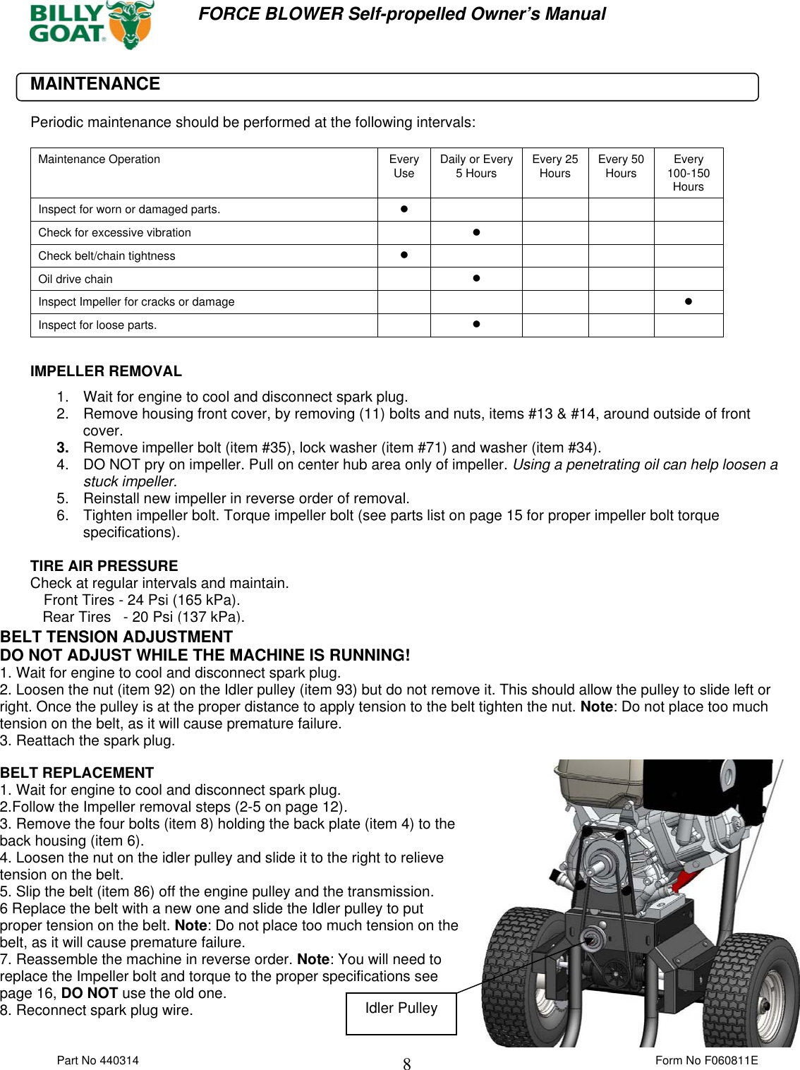 Page 8 of 12 - Billy-Goat Billy-Goat-F1302Sph-Users-Manual 440314 F060811E FORCE SP OPER MANUAL