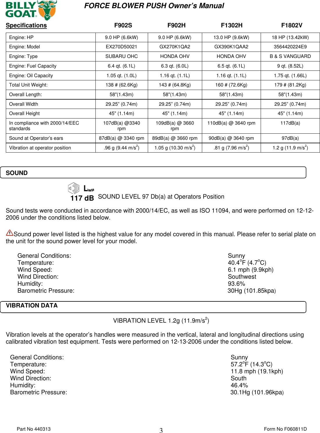 Page 3 of 11 - Billy-Goat Billy-Goat-F1802V-Users-Manual 440313 F060811D FORCE PUSH OPER MANUAL