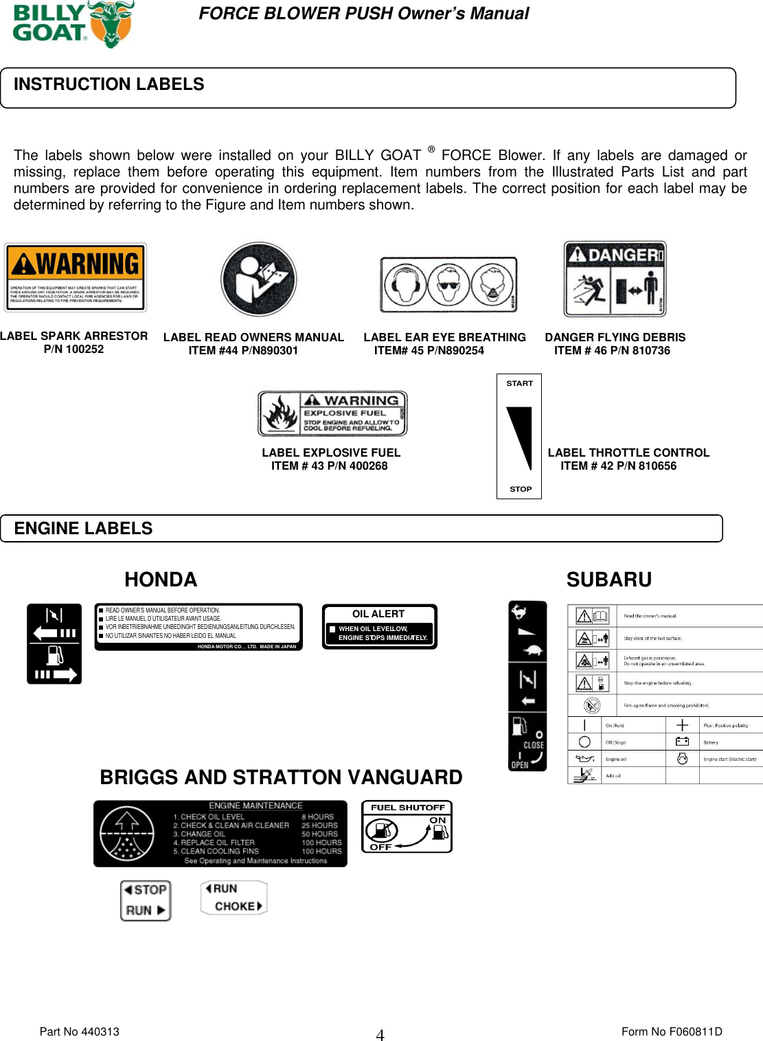 Page 4 of 11 - Billy-Goat Billy-Goat-F1802V-Users-Manual 440313 F060811D FORCE PUSH OPER MANUAL