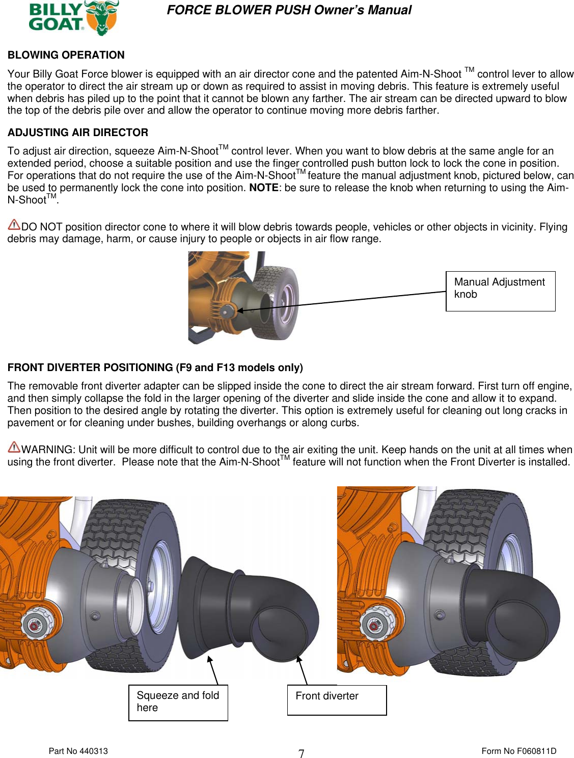 Page 7 of 11 - Billy-Goat Billy-Goat-F1802V-Users-Manual 440313 F060811D FORCE PUSH OPER MANUAL