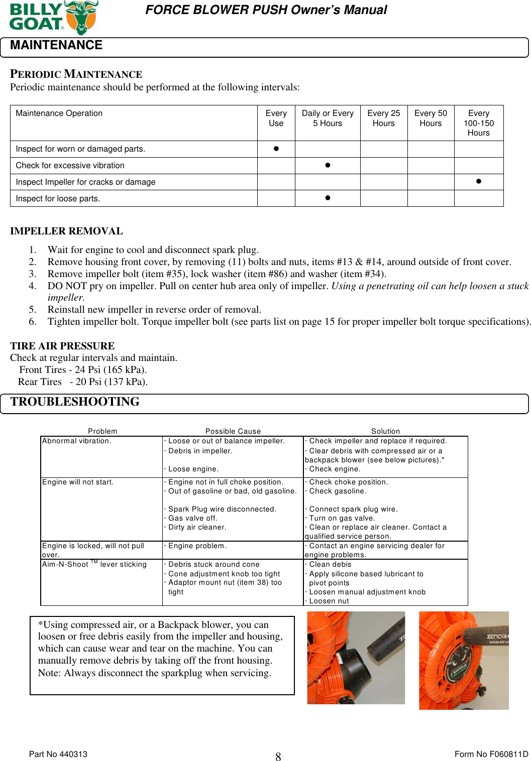 Page 8 of 11 - Billy-Goat Billy-Goat-F1802V-Users-Manual 440313 F060811D FORCE PUSH OPER MANUAL