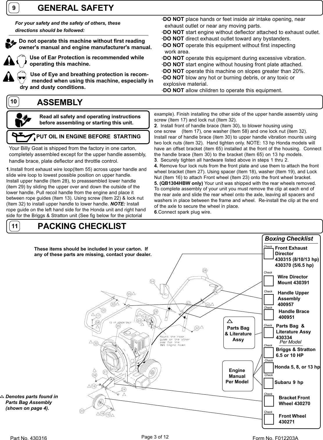 Page 3 of 12 - Billy-Goat Billy-Goat-Qb1004-Qb884H-Qb1304H-Qb994S-Qb654-Qb1304Hbw-Qb554Hc-Users-Manual-  Billy-goat-qb1004-qb884h-qb1304h-qb994s-qb654-qb1304hbw-qb554hc-users-manual