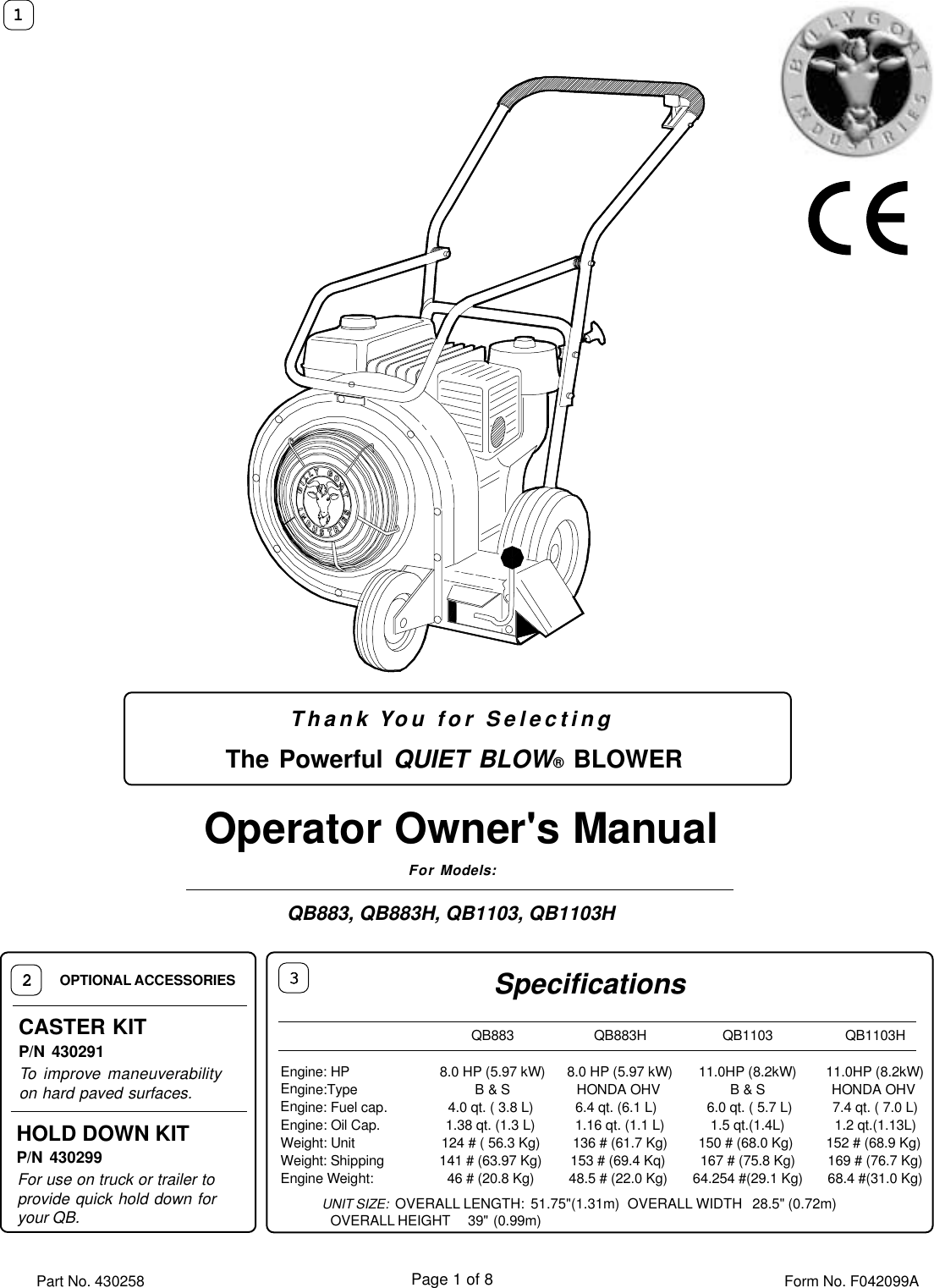 Page 1 of 8 - Billy-Goat Billy-Goat-Qb883-Qb883H-Qb1103-Qb1103H-Users-Manual-  Billy-goat-qb883-qb883h-qb1103-qb1103h-users-manual