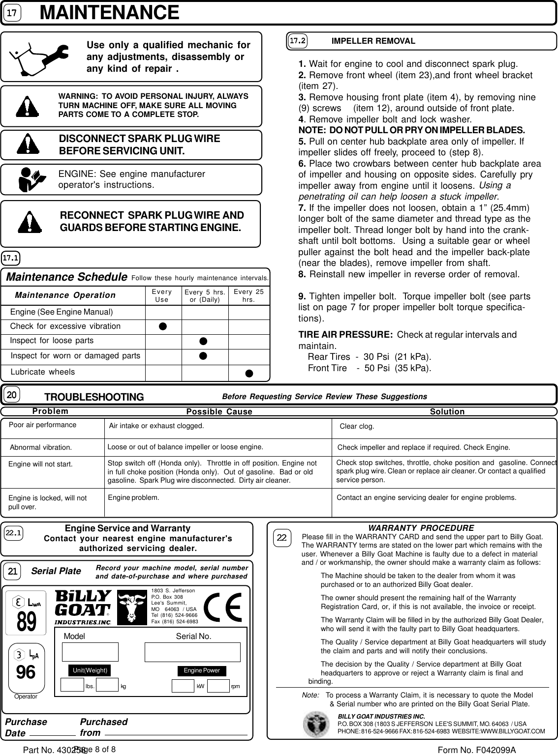 Page 8 of 8 - Billy-Goat Billy-Goat-Qb883-Qb883H-Qb1103-Qb1103H-Users-Manual-  Billy-goat-qb883-qb883h-qb1103-qb1103h-users-manual