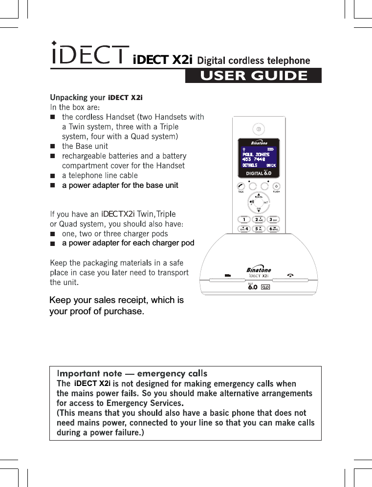 Page 2 of Binatone Electronics IDECTX2I 1.9GHZ CORDLESS PHONE User Manual ht420 d p65