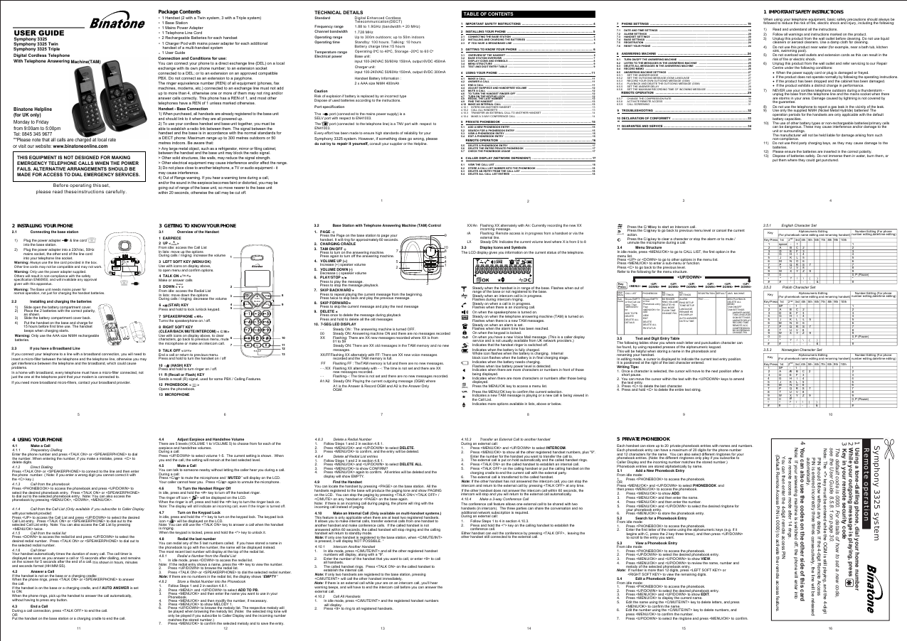 Page 1 of 2 - Binatone Binatone-Symphony-3325-Users-Manual- ManualsLib - Makes It Easy To Find Manuals Online!  Binatone-symphony-3325-users-manual