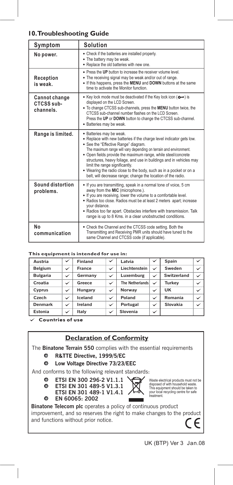 Page 10 of 10 - Binatone Binatone-Terrain-550-Users-Manual- ManualsLib - Makes It Easy To Find Manuals Online!  Binatone-terrain-550-users-manual