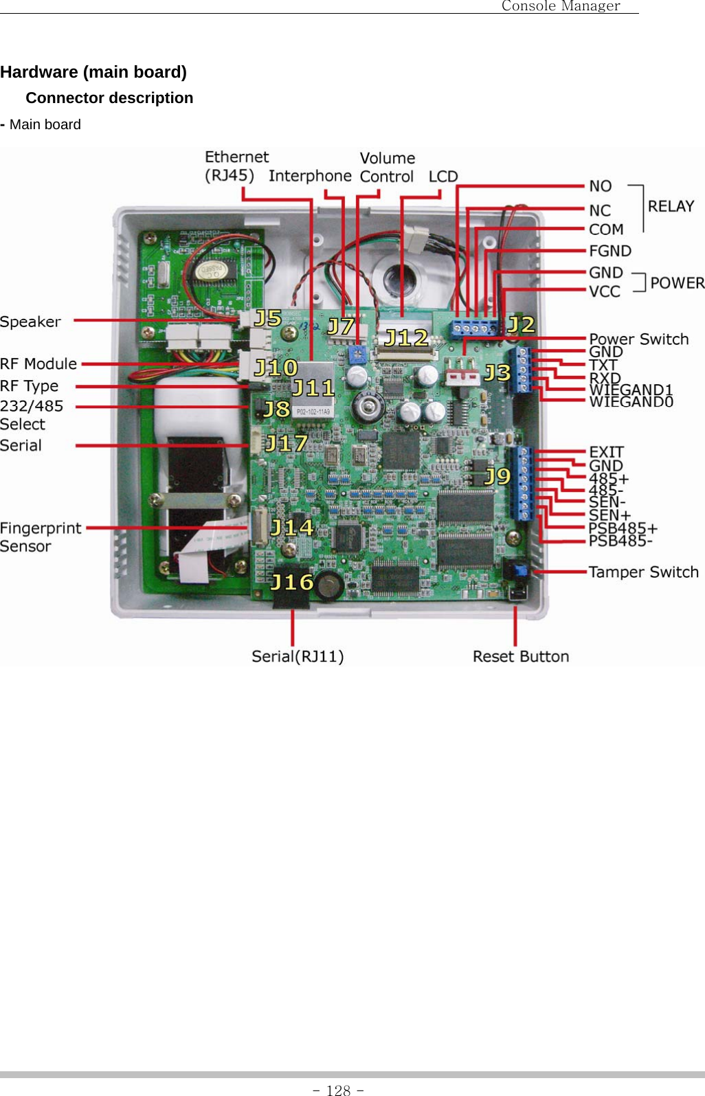                                Console Manager               - 128 -Hardware (main board)  Connector description - Main board       