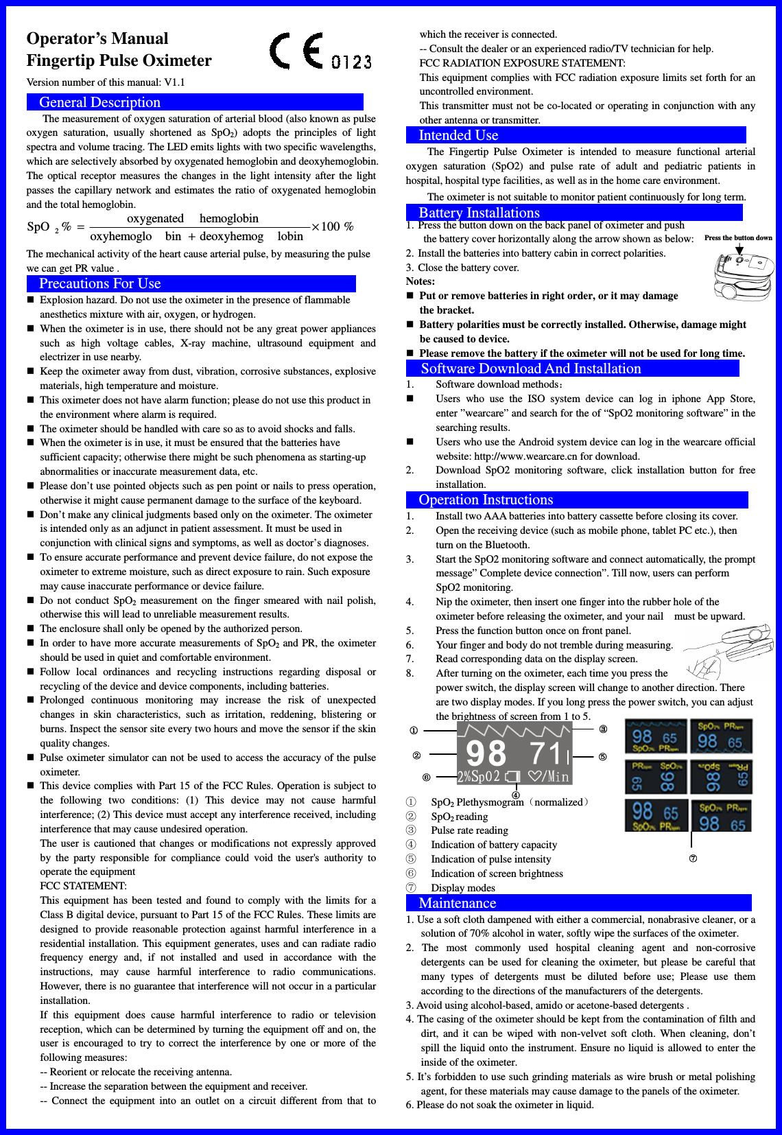 Biolight Meditech M70C Fingertip Pulse Oximeter User Manual