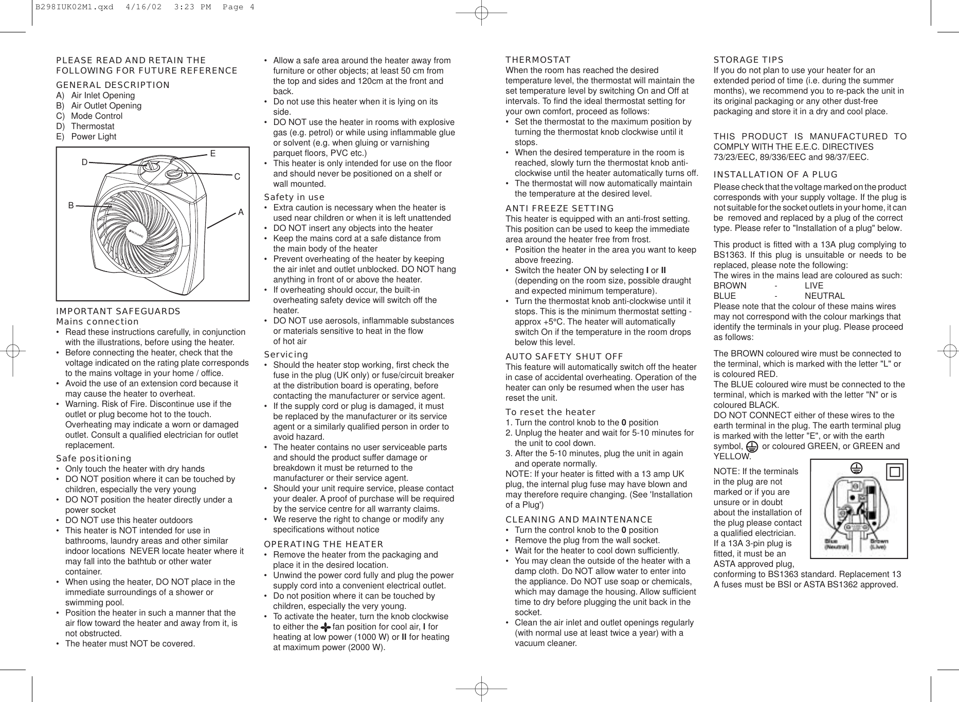 Page 2 of 2 - Bionaire Bionaire-B298-Users-Manual- B298IUK02M1  Bionaire-b298-users-manual