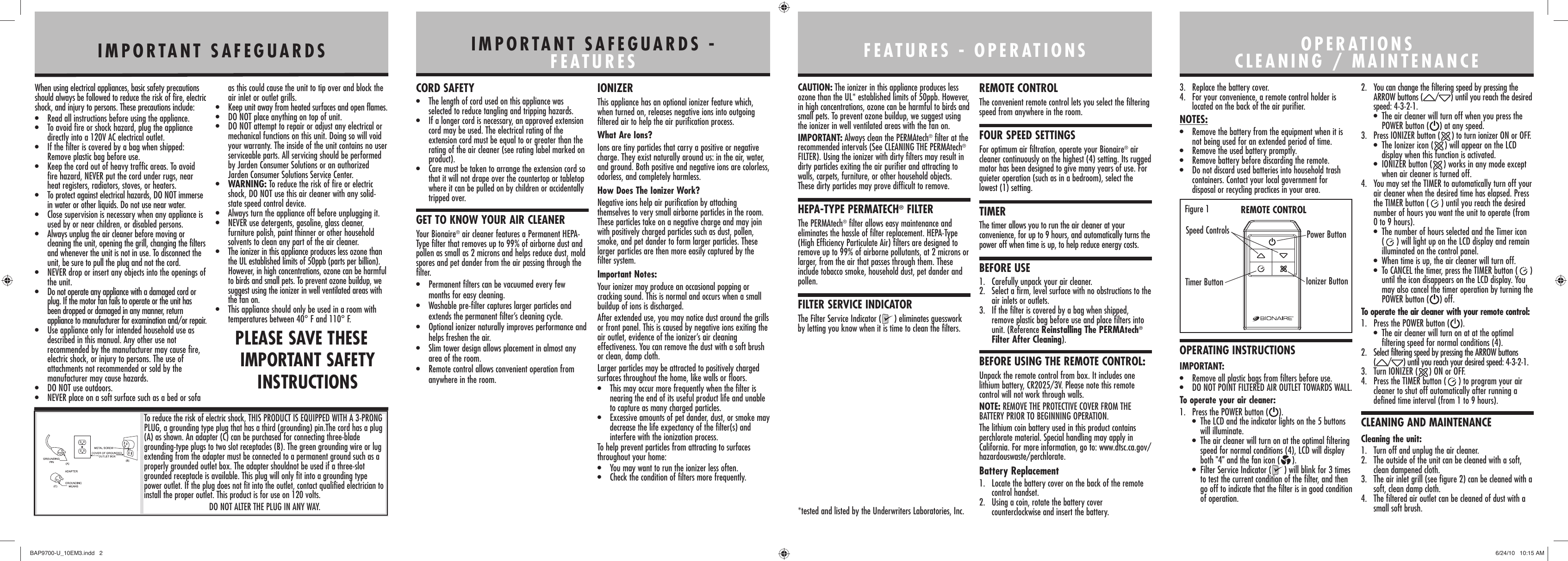 Page 2 of 2 - Bionaire Bionaire-Bap9700-Users-Manual- BAP9700-U_10EM3  Bionaire-bap9700-users-manual