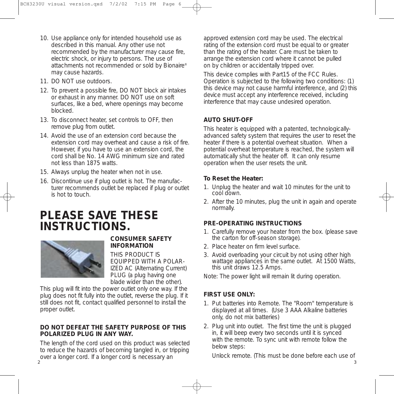 Page 3 of 7 - Bionaire Bionaire-Bch3230-Users-Manual- BCH3230U Visual Version  Bionaire-bch3230-users-manual
