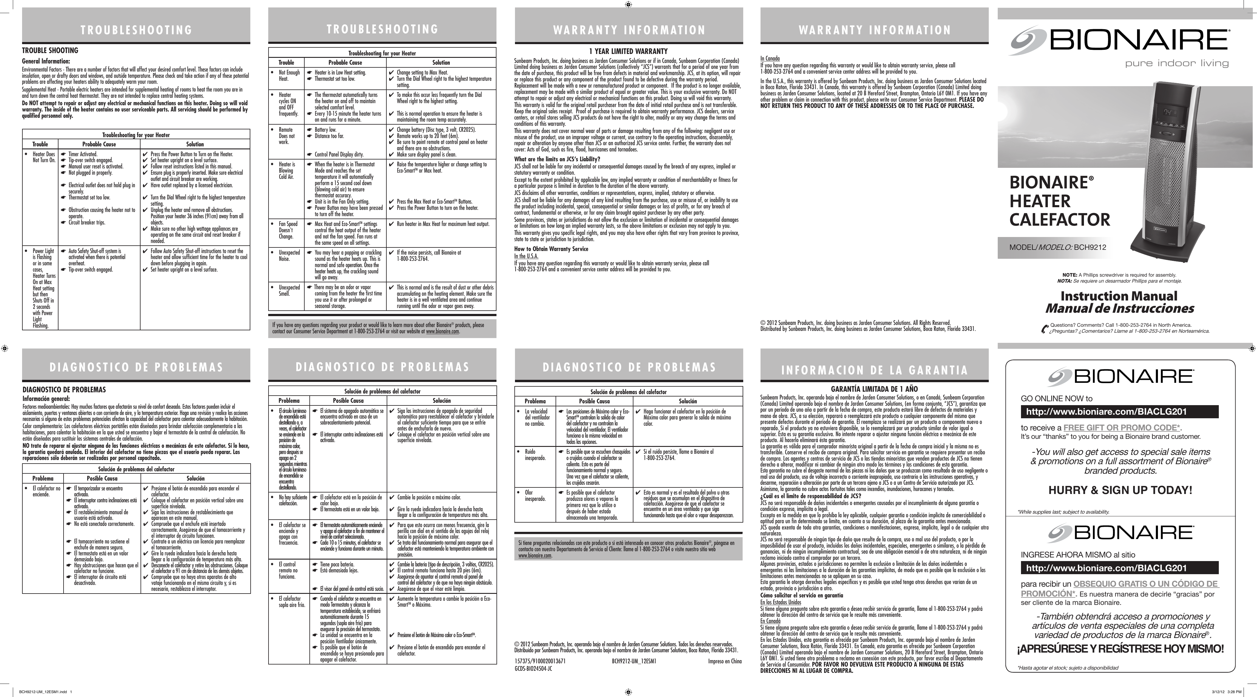 Page 1 of 2 - Bionaire Bionaire-Bch9212-Um-Owner-S-Manual