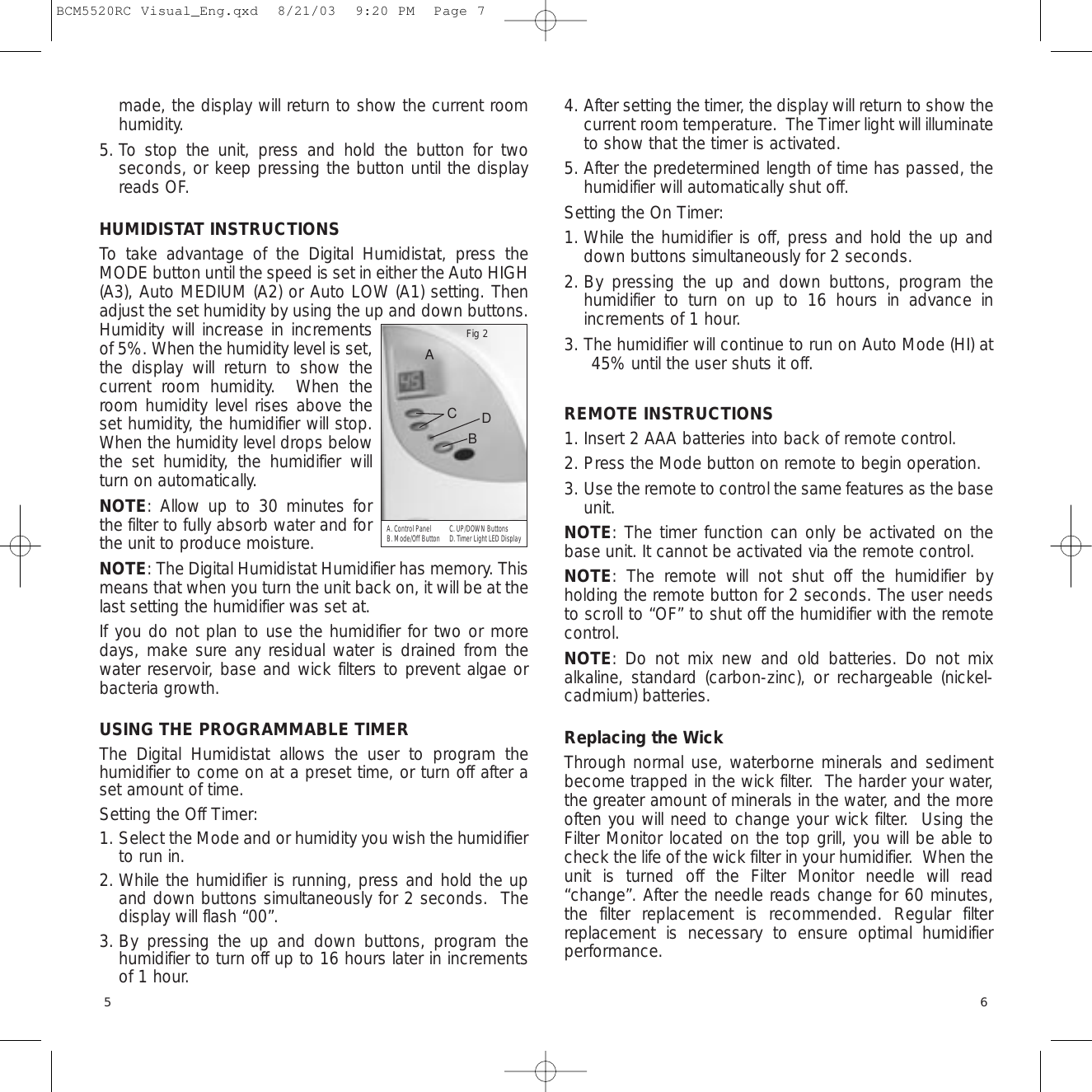 Page 4 of 7 - Bionaire Bionaire-Bcm5520Rc-Users-Manual- BCM5520RC Visual_Eng  Bionaire-bcm5520rc-users-manual