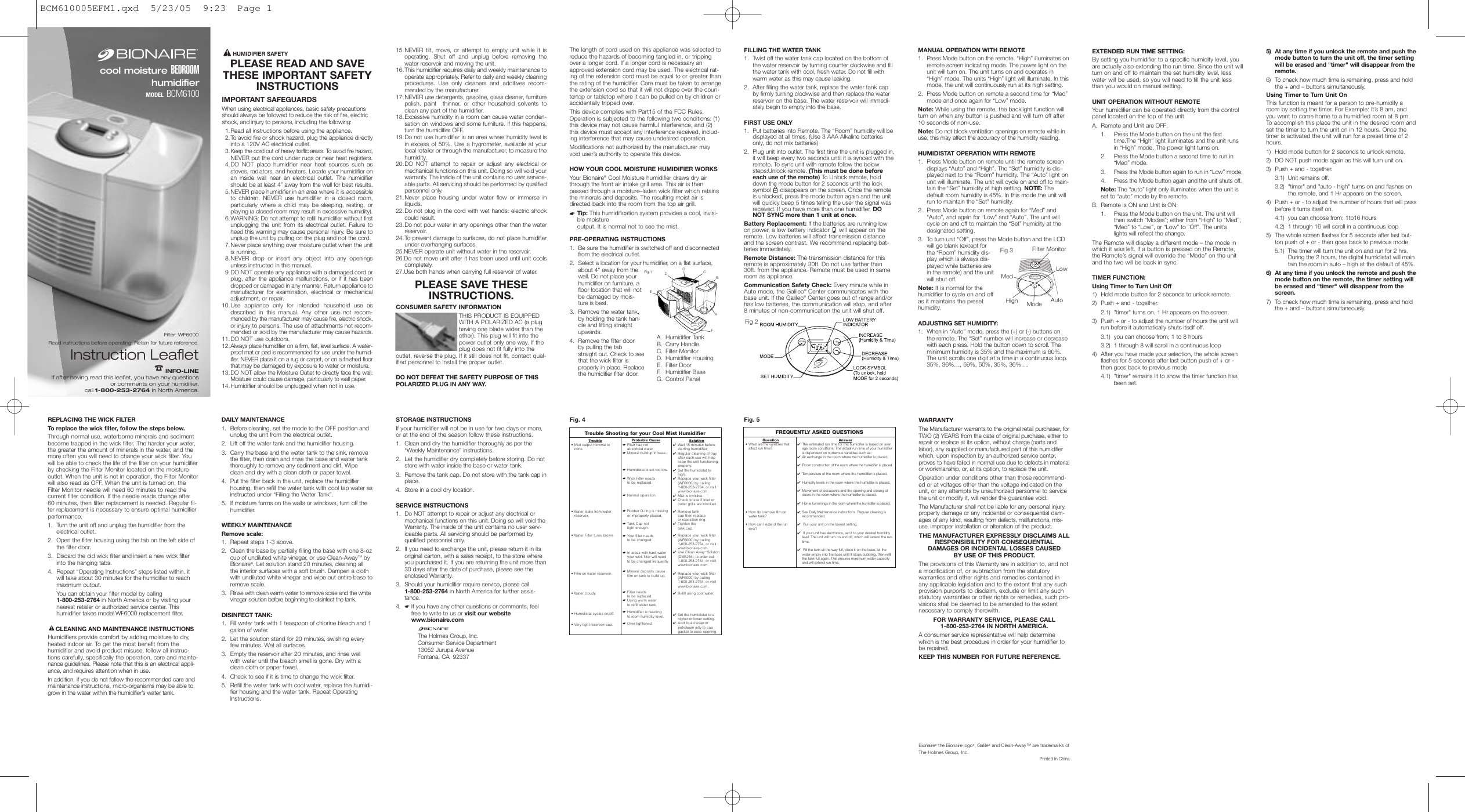 Page 1 of 2 - Bionaire Bionaire-Bcm6100-U-Bcm6100-U-Bionaire-Cool-Mist-Humidifier-Owner-S-Manual BCM610005EFM1