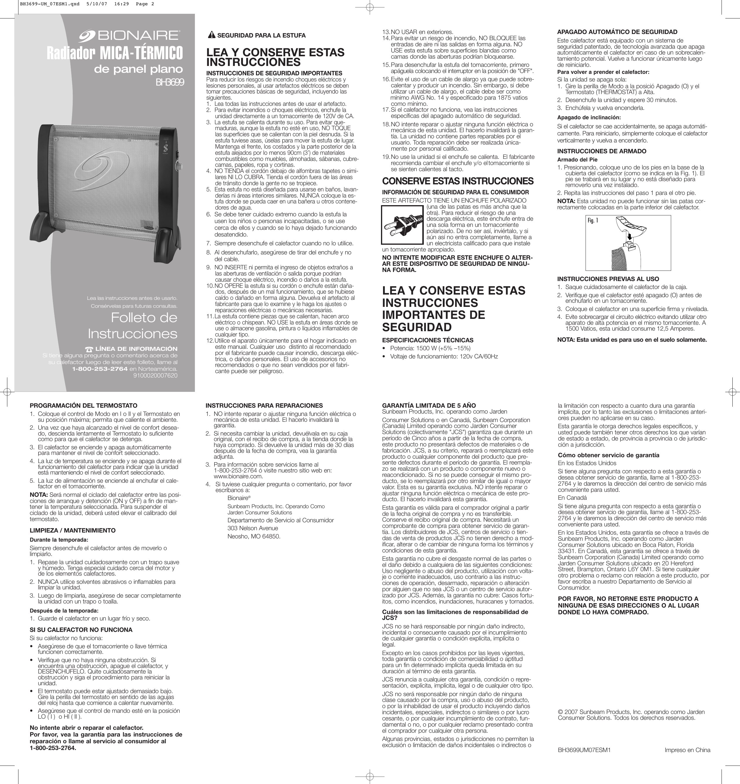 Page 2 of 2 - Bionaire Bionaire-Bh3699-Users-Manual- BH3699-UM_07ESM1  Bionaire-bh3699-users-manual