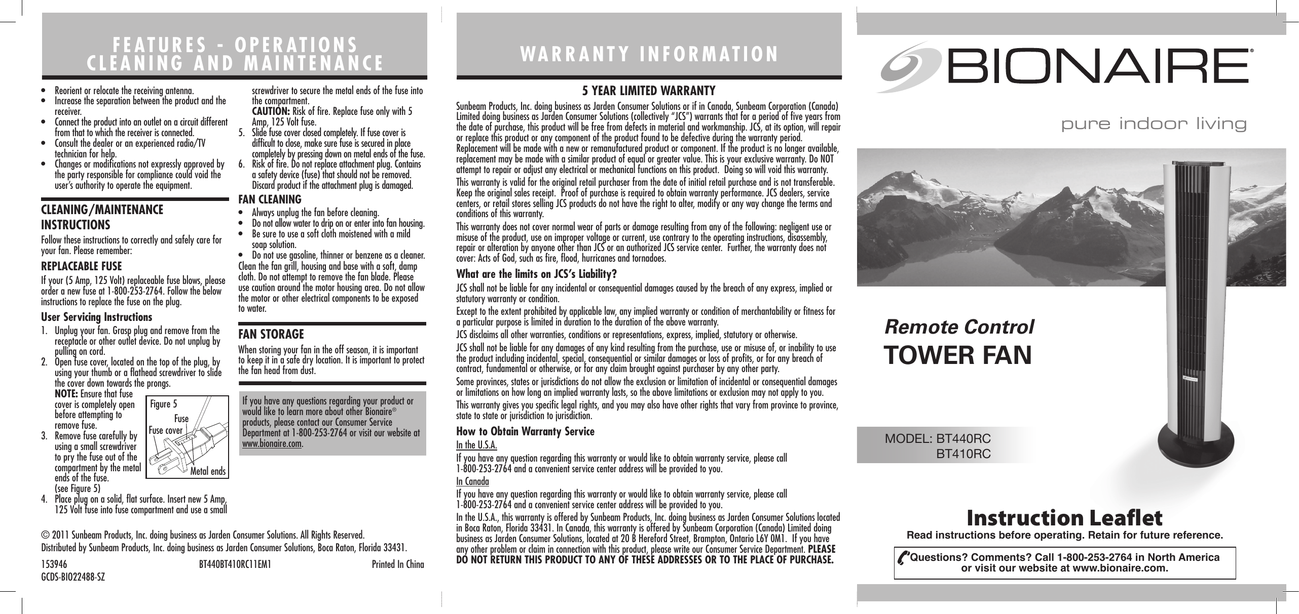 Page 1 of 2 - Bionaire Bionaire-Bt440Rc-U-Bt440Rc-U-Owner-S-Manual