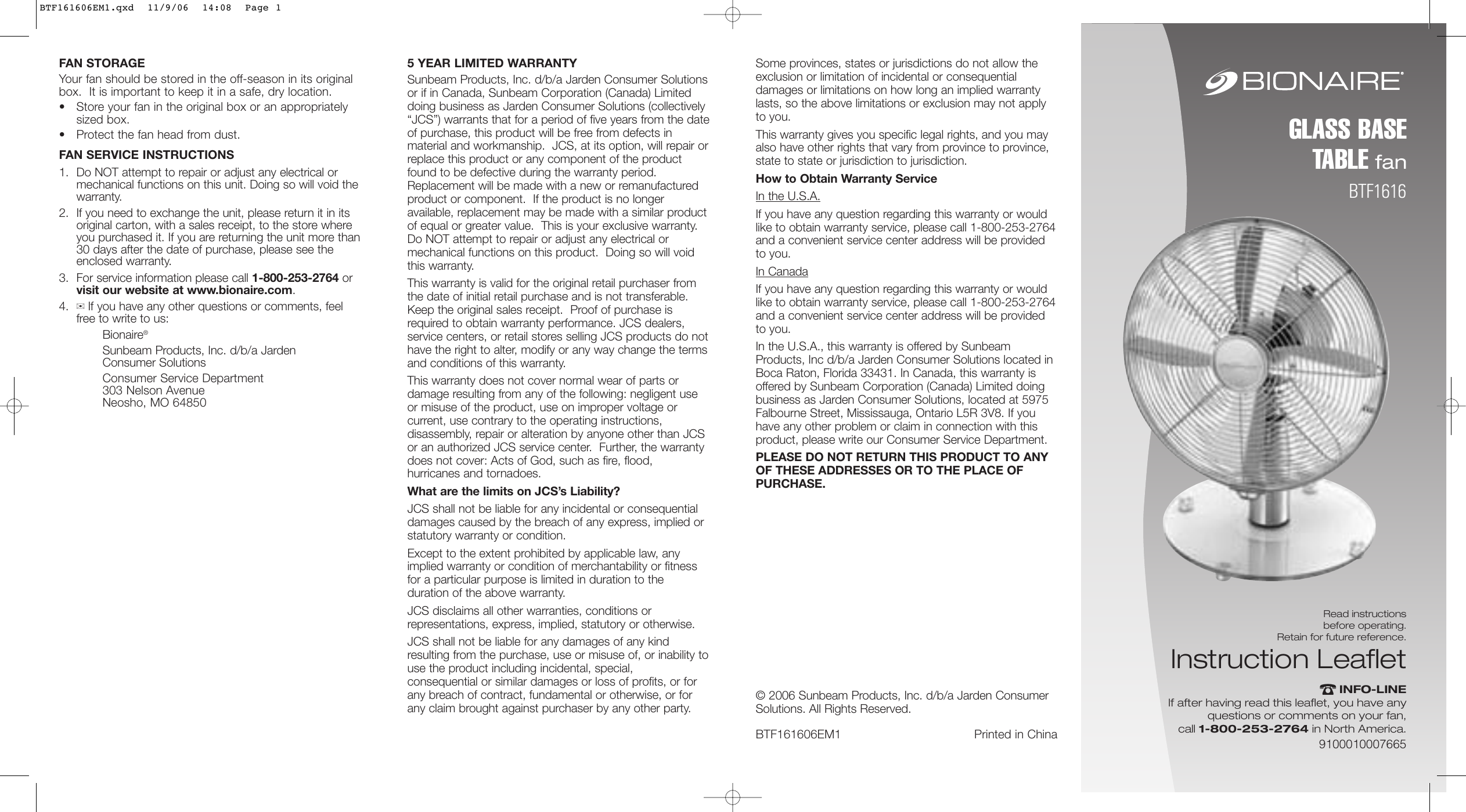 Page 1 of 2 - Bionaire Bionaire-Btf1616-Users-Manual- BTF161606EM1  Bionaire-btf1616-users-manual