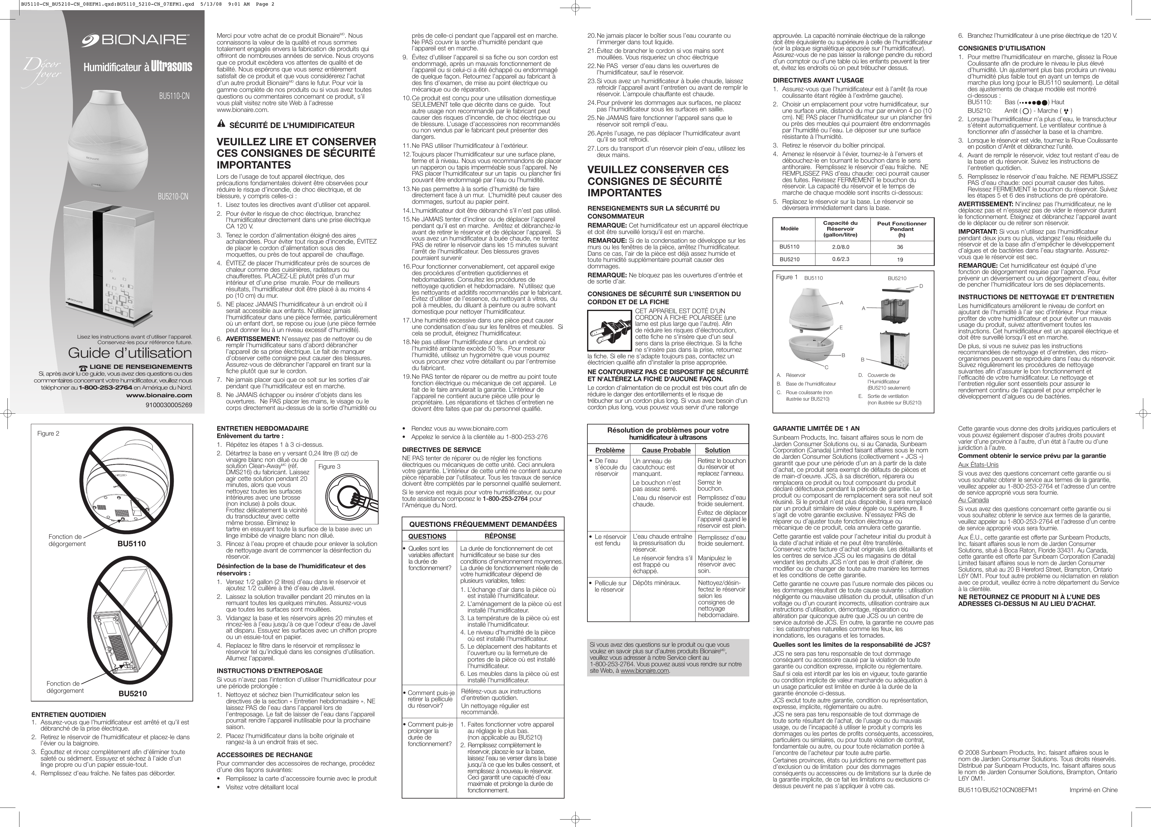 Bionaire Bu5110 Cn Users Manual Cn Bu5210 Cn 08efm1