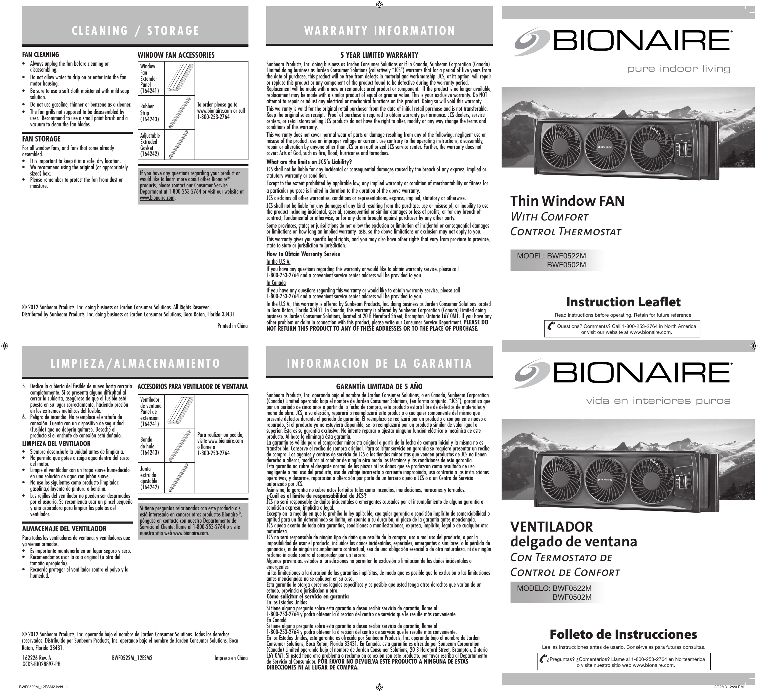 Bionaire Bwf0522M Wm Owner S Manual