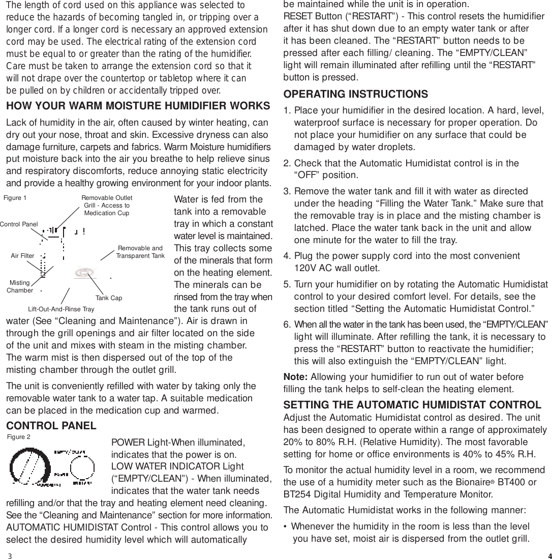 Page 5 of 11 - Bionaire Bionaire-Cp0260-Users-Manual- Bionaire-cp0260-users-manual