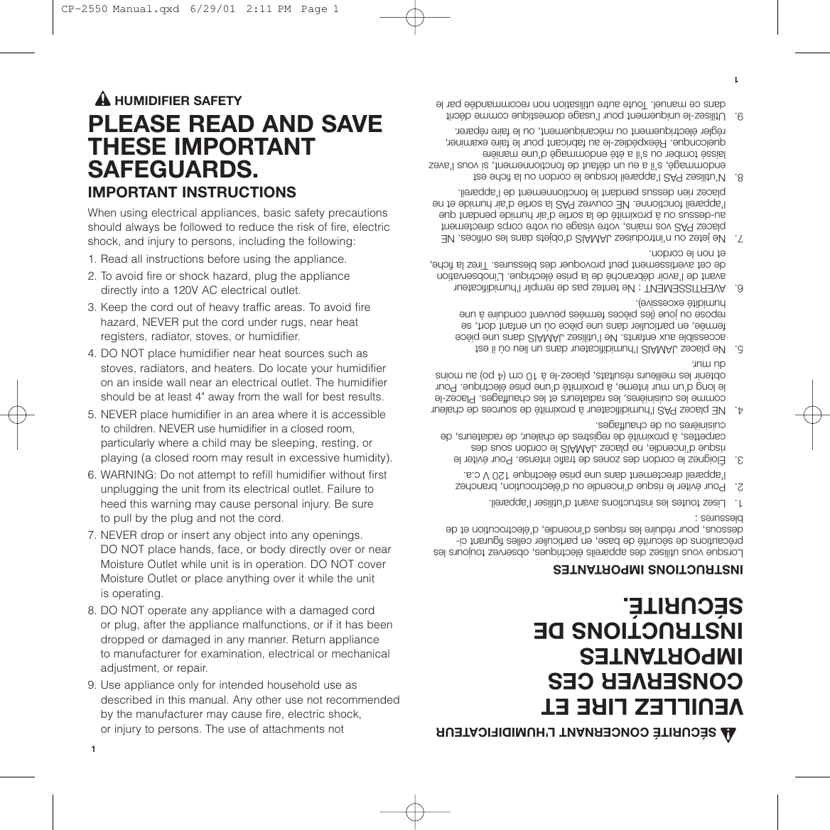 Page 2 of 10 - Bionaire Bionaire-Cp2550-Users-Manual-  Bionaire-cp2550-users-manual