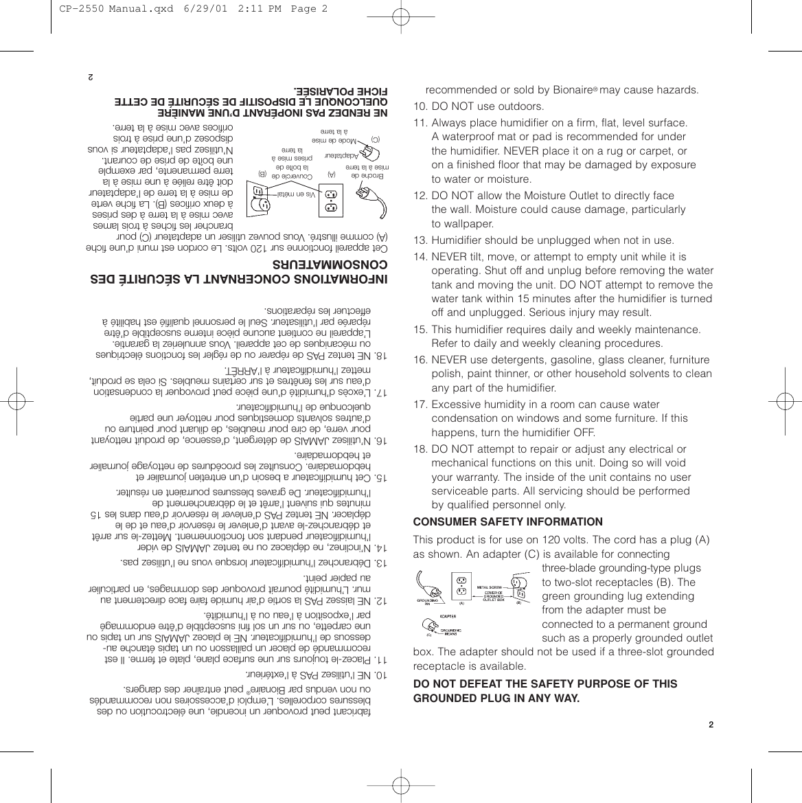 Page 3 of 10 - Bionaire Bionaire-Cp2550-Users-Manual-  Bionaire-cp2550-users-manual