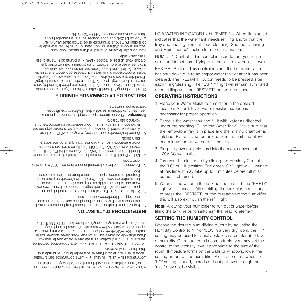 Page 5 of 10 - Bionaire Bionaire-Cp2550-Users-Manual-  Bionaire-cp2550-users-manual