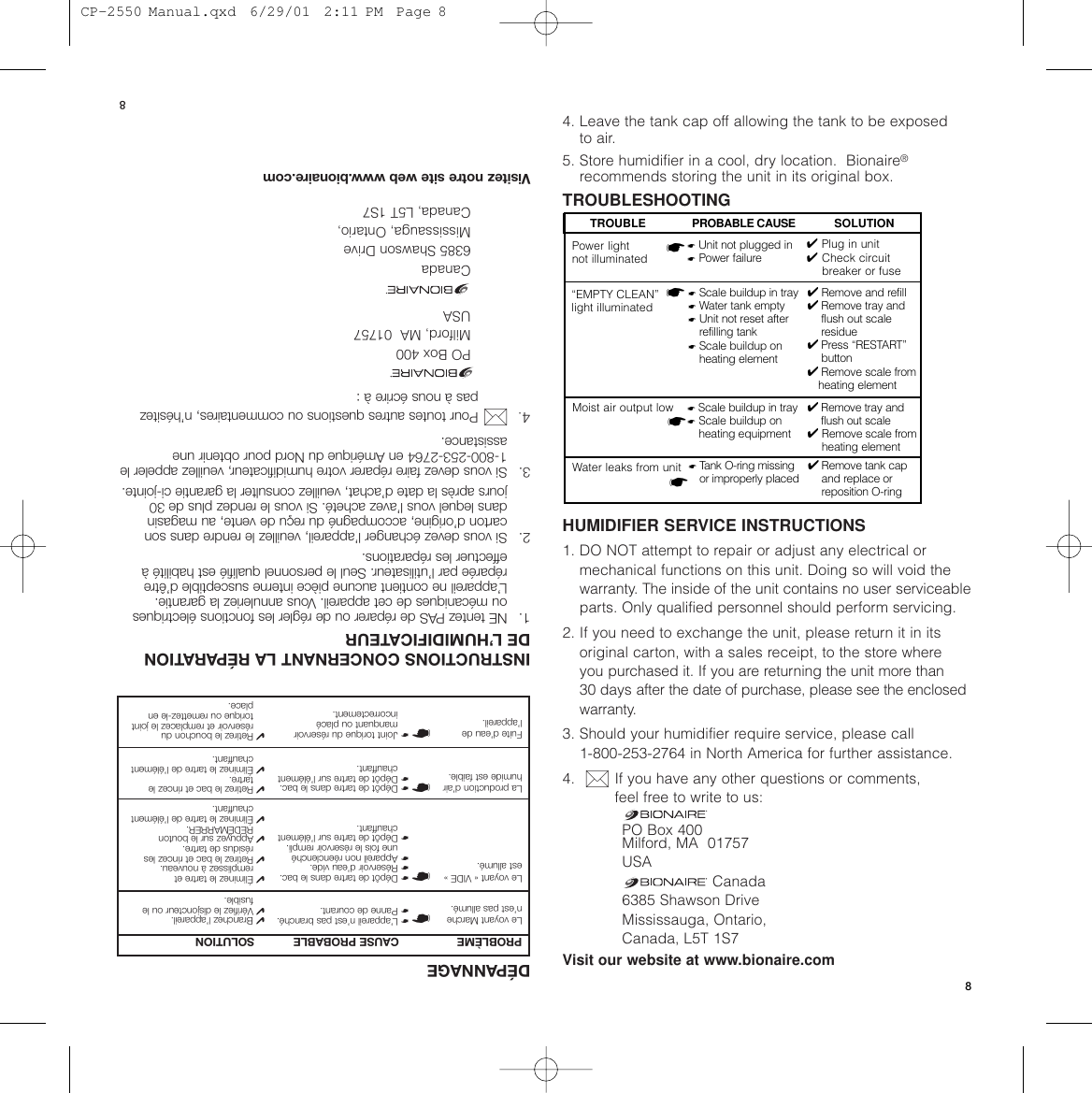 Page 9 of 10 - Bionaire Bionaire-Cp2550-Users-Manual-  Bionaire-cp2550-users-manual