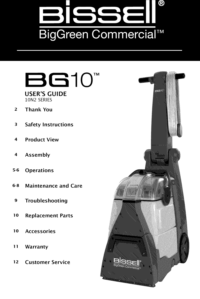 Page 1 of 12 - Bissell 10N2 User Manual  CARPET CLEANER - Manuals And Guides 1505454L