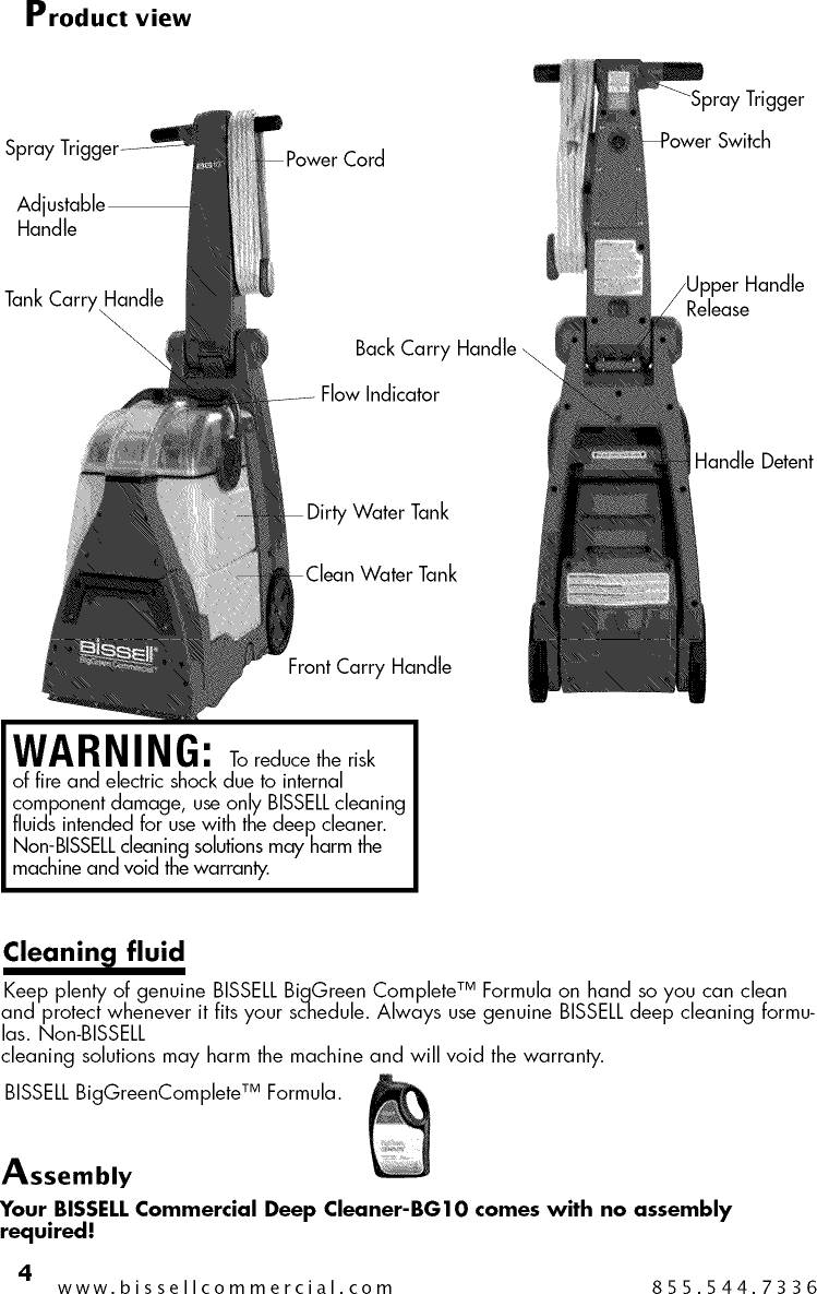 Page 4 of 12 - Bissell 10N2 User Manual  CARPET CLEANER - Manuals And Guides 1505454L