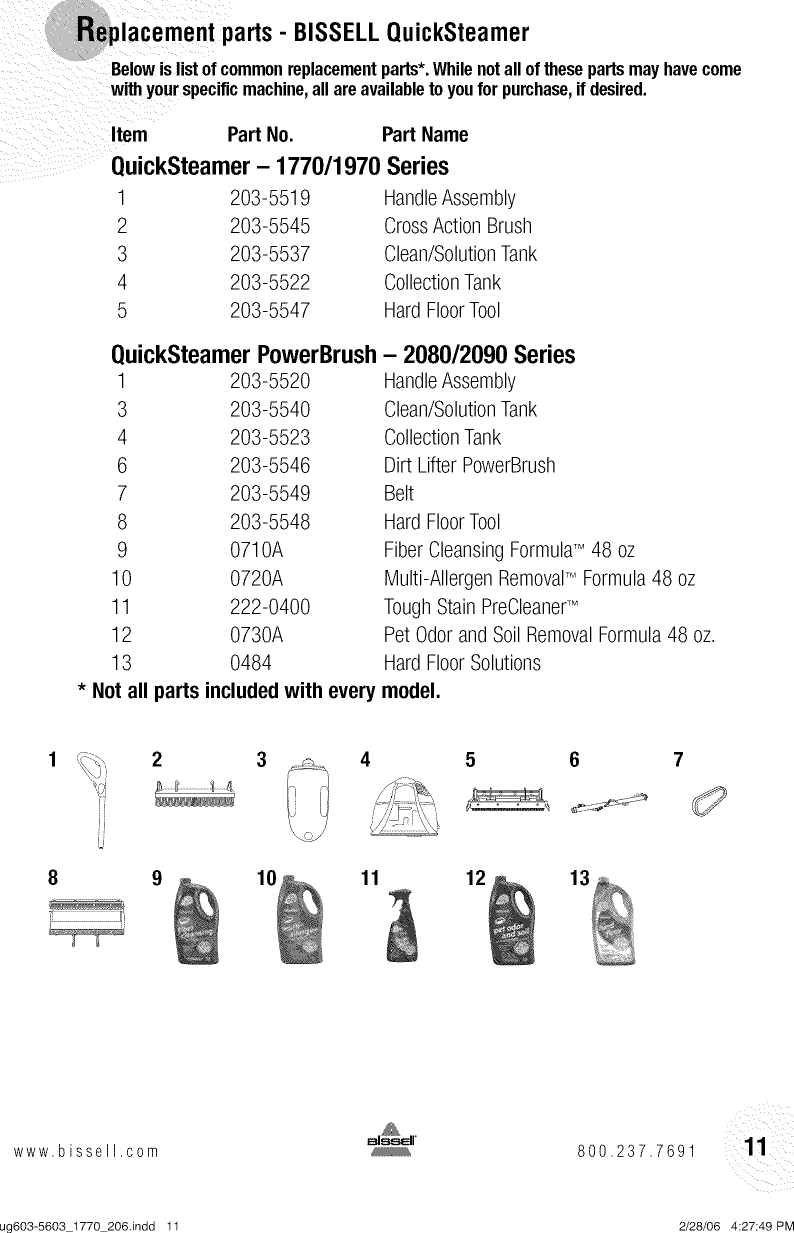 Page 11 of 12 - Bissell 1770 User Manual  QUICK STEAMER - Manuals And Guides L0901309