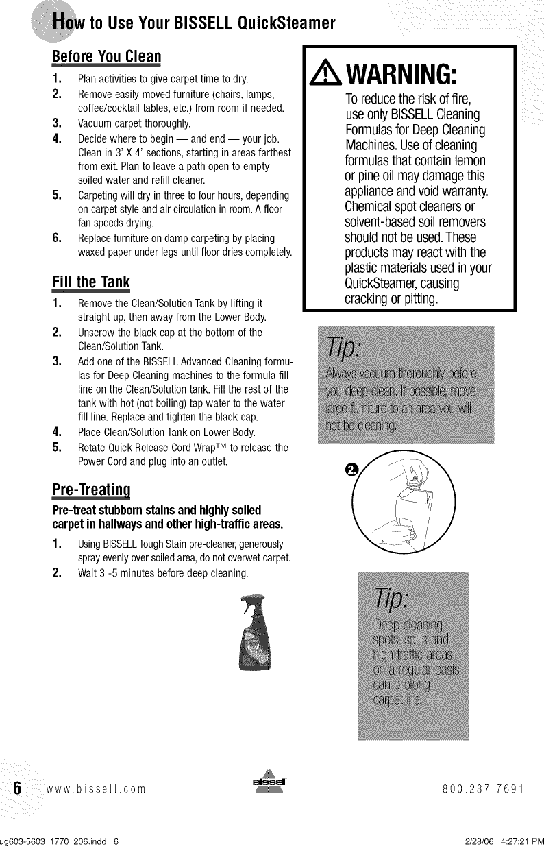 Page 6 of 12 - Bissell 1770 User Manual  QUICK STEAMER - Manuals And Guides L0901309