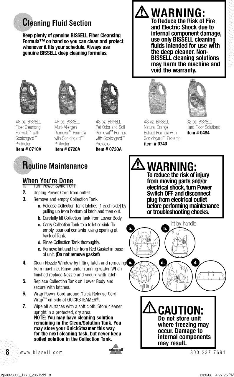 Page 8 of 12 - Bissell 1770 User Manual  QUICK STEAMER - Manuals And Guides L0901309