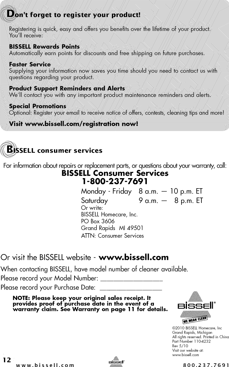 Page 12 of 12 - Bissell 22Q3 User Manual  VACUUM - Manuals And Guides 1409397L