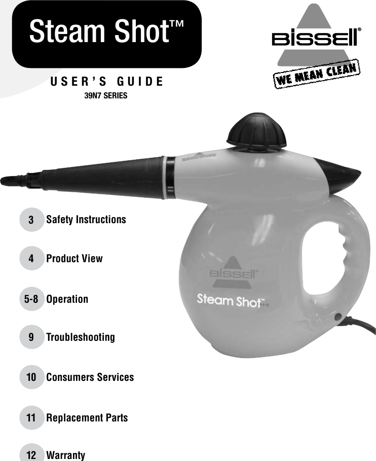 Page 1 of 12 - Bissell 39N7 User Manual  To The 5c8d51f4-1804-49e0-ab63-8609cb7d80e1